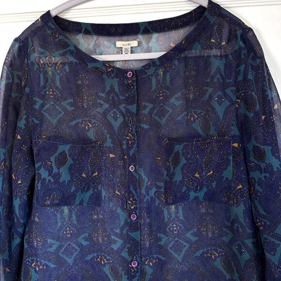 Ecote Urban Outfitters Blue Purple Paisley L/S Top Sheer, Size M - Picture 3 of 8